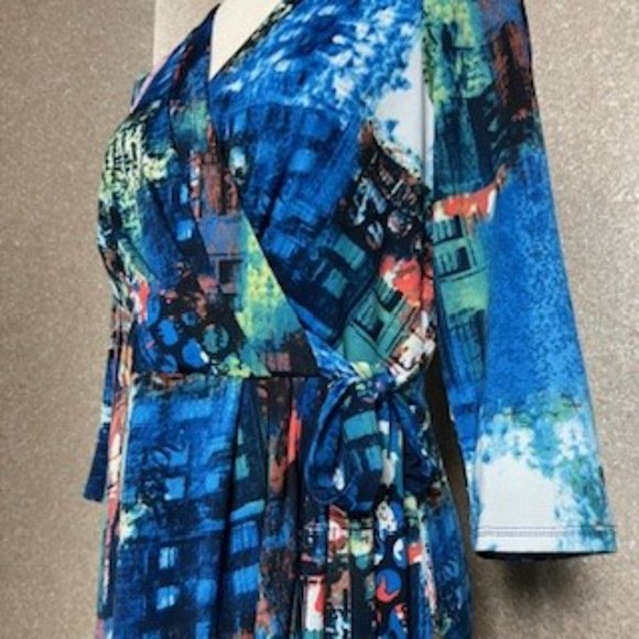 Oleg Cassini- Bloomingdales, multi color dress, size 8. - Picture 4 of 9